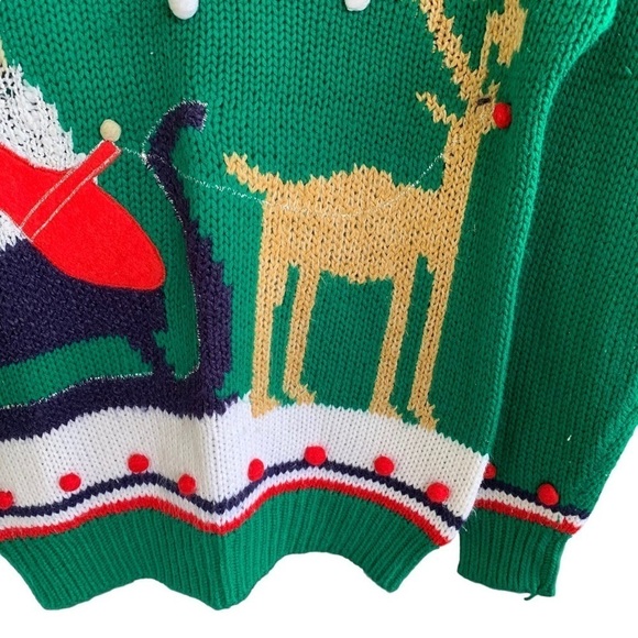 Vintage Christmas Sweater Holiday Crewneck Santa Claus Reindeer Star Adell Barre - Picture 6 of 7